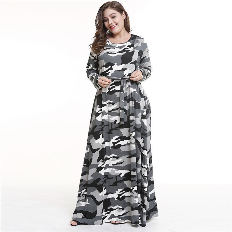 Women's Plus Size Printed Camouflage Long Sleeve Maxi Dress – Mettw