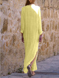 V-neck Cotton Linen Long-sleeved Women's Dress