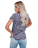 Women's Printed Leopard V-neck Short-sleeved Pullover Leisure T-shirt Blouses