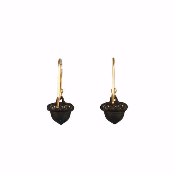 Gabriella Kiss Oxidized Bronze Baby Acorn Earrings on 14k Wire