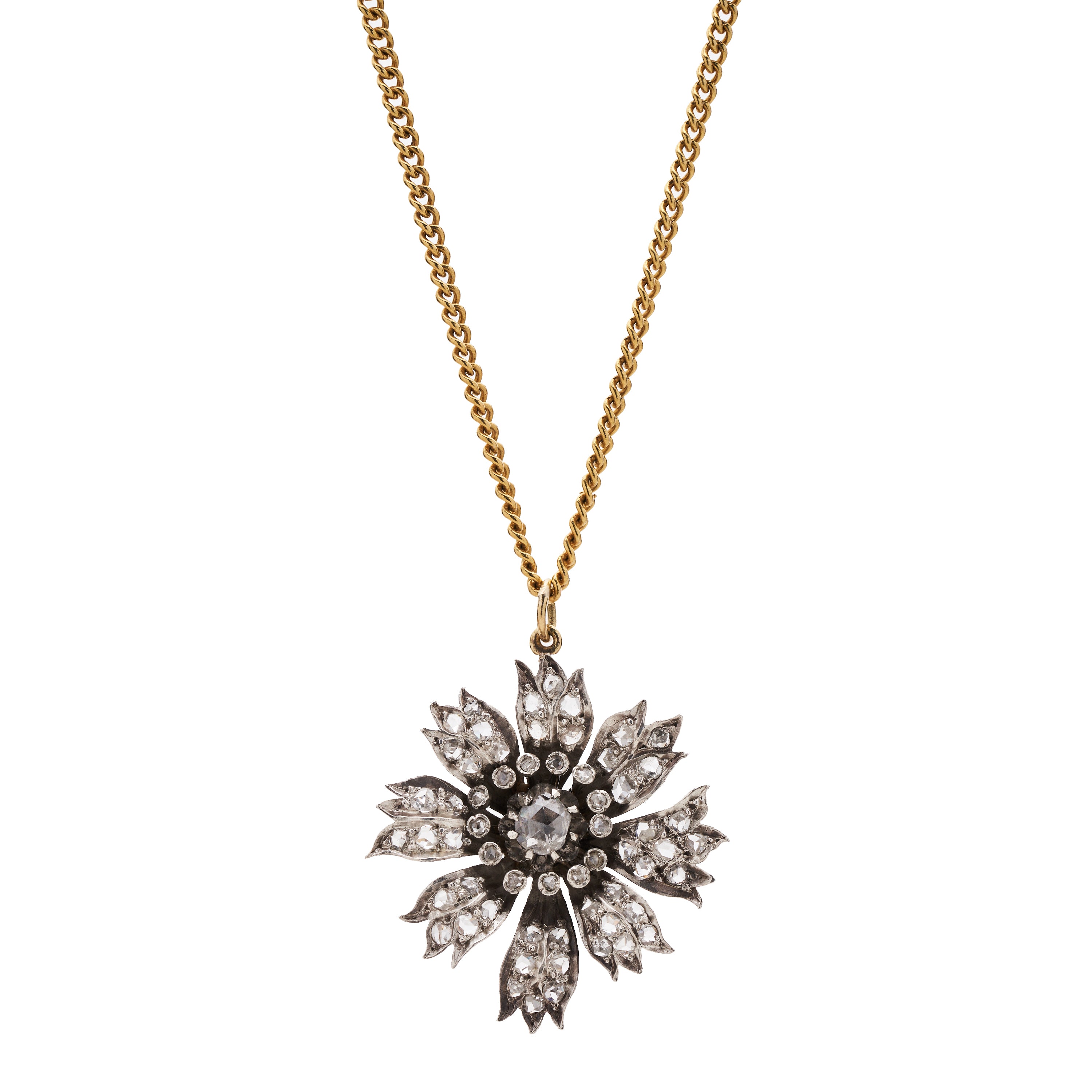 Antique Victorian 18k/ Silver Set Diamond Flower Pendant