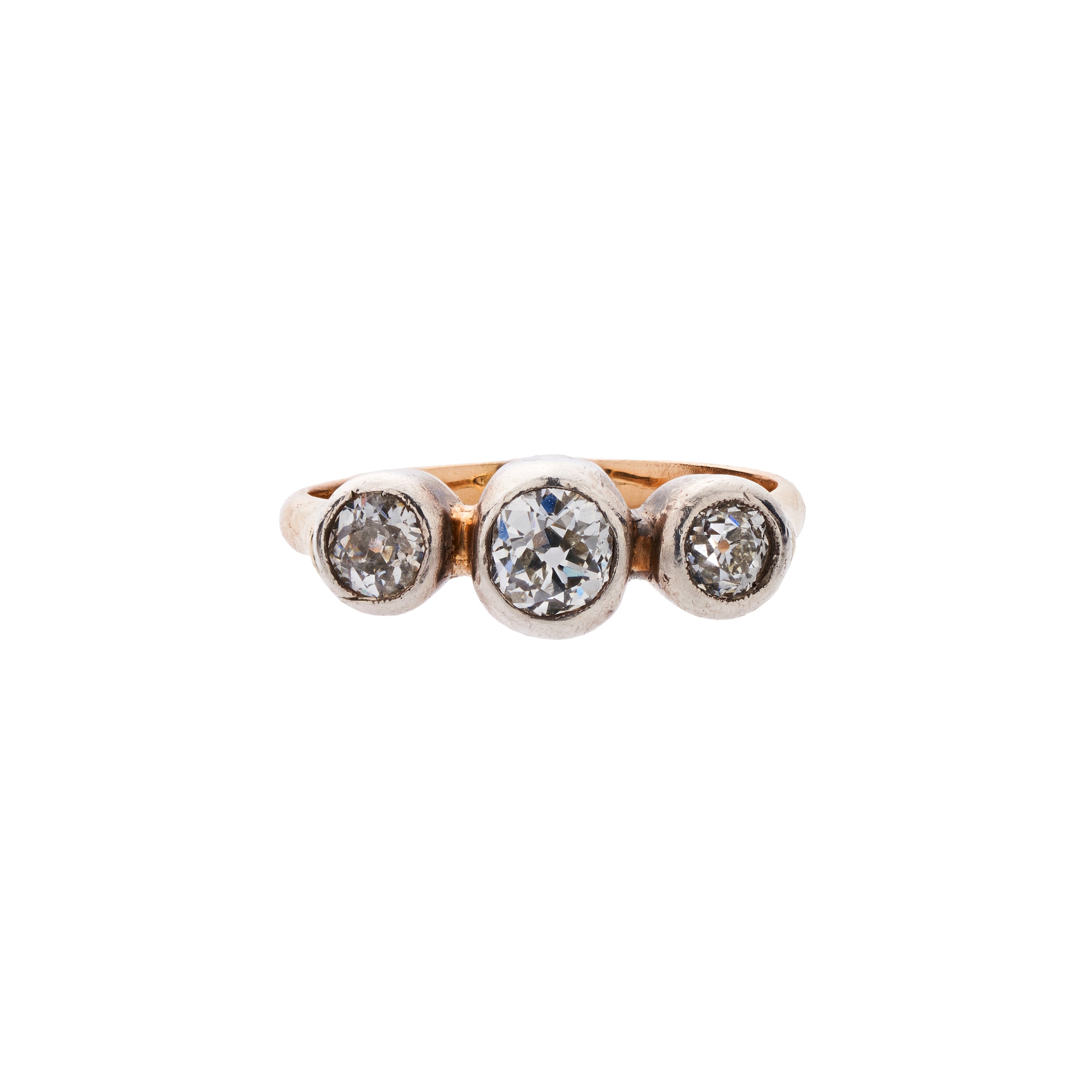 Antique Victorian Rose Gold & Silver Three Diamond Ring