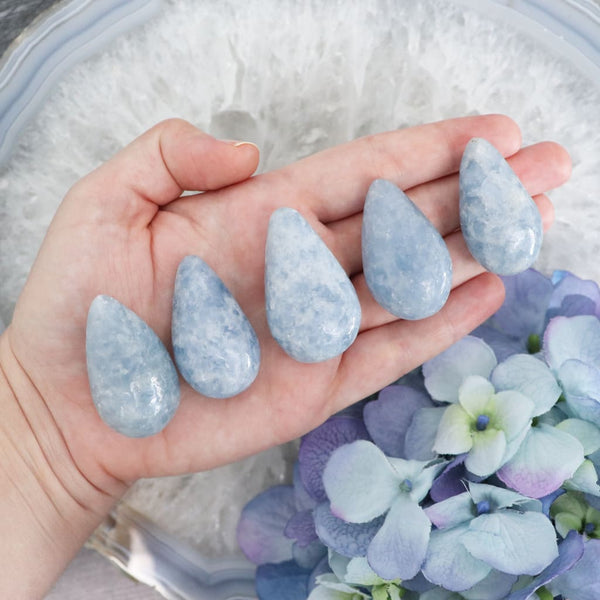 Blue Calcite Hearts, Natural Gemstones Hearts, Healing Crystals Hearts –