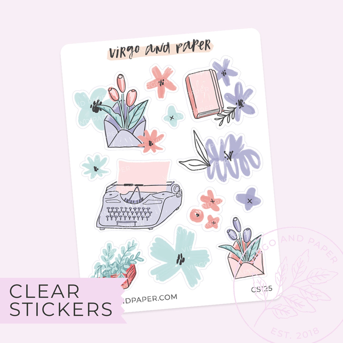 Clear Heart Stickers in Lavender – Virgo and Paper