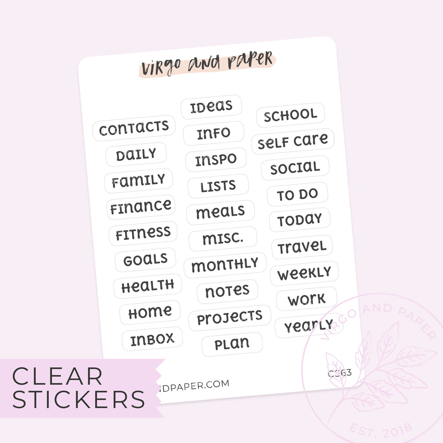 Planner Essentials Clear Stickers Labels
