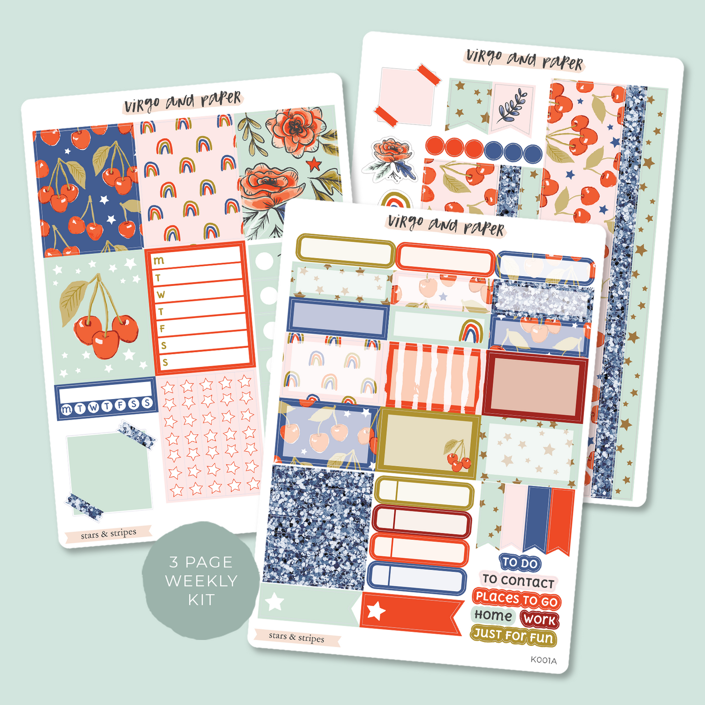 Load image into Gallery viewer, Stars &amp;amp; Stripes Weekly Sticker Kit (3 Pages)
