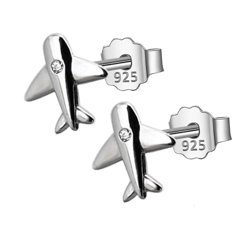 925 Sterling Silver Plane Stud Earrings 