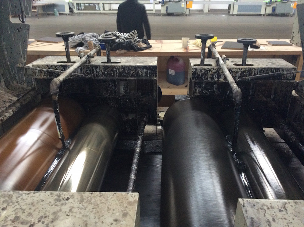 Oiling machine in flooring factory Oiling machine in flooring factory