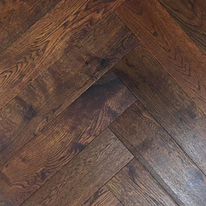 Mahogany Coloured Oil Lightly Brushed Oak Herringbone Parquet