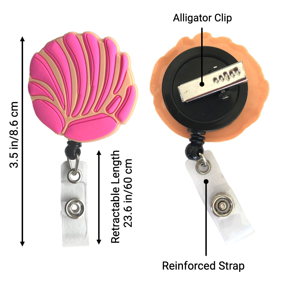Crochet Pink Flower Badge Reel - Retractable Badge Reel