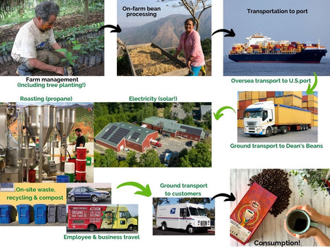 A flow chart with photos outlining the inputs to our carbon audit scope