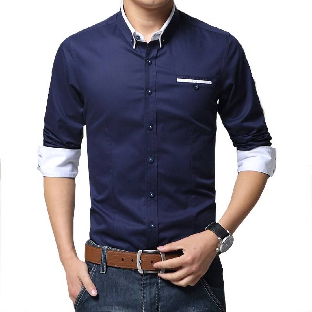 Elite Navy Blue Cotton Blend Boy's Self Pattern Boy's Shirt