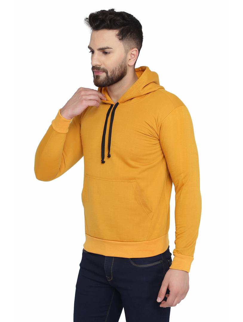 Men's Yellow Cotton Solid Regular Long Sleeves Hoodies