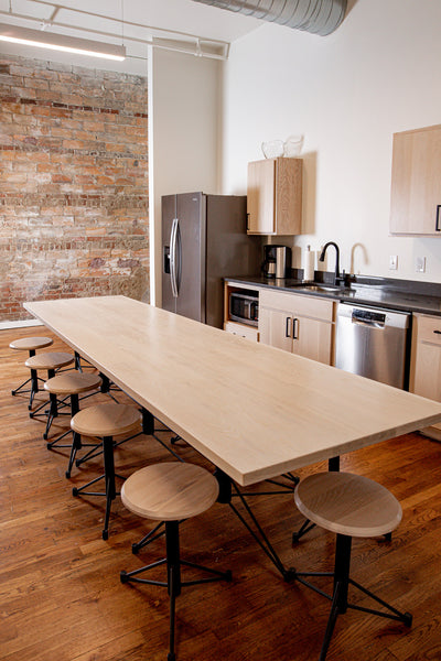 Break room table and stools by Edgework Creative, office furniture