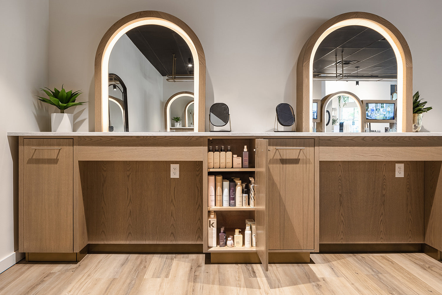 Custom salon cabinetry by Edgework Creative