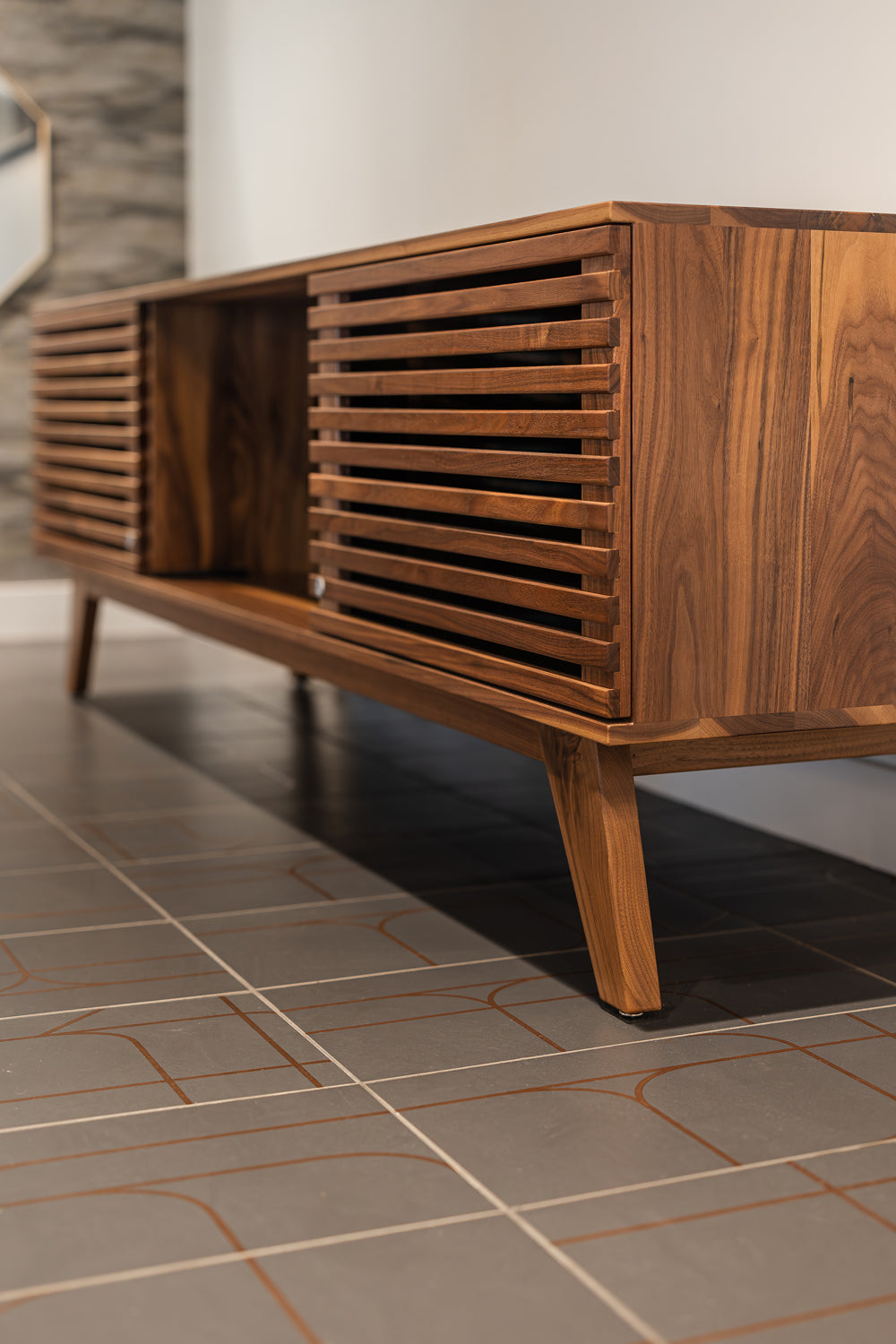 Walnut console table by Edgework Creative