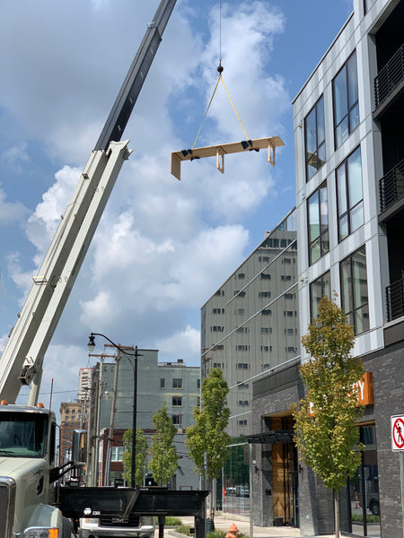 Downtown crane delivery, custom furniture