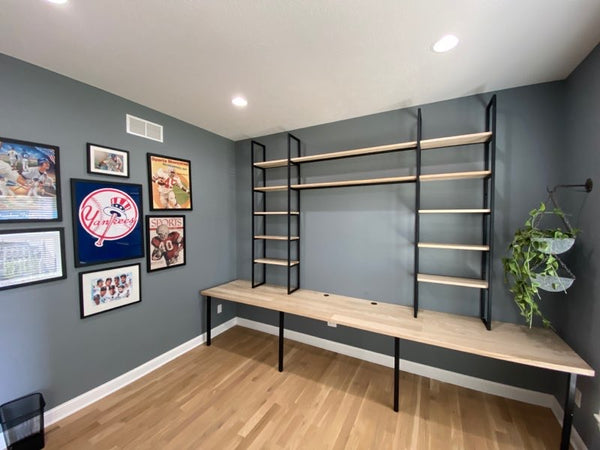 Home office desk with shelving by Edgework Creative, work from home inspiration