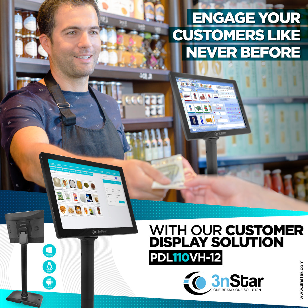 3nStar LCD 9.7″ Customer Display PDL110U VGA + HDMI TOUCH SCREEN PDL110VHT-12