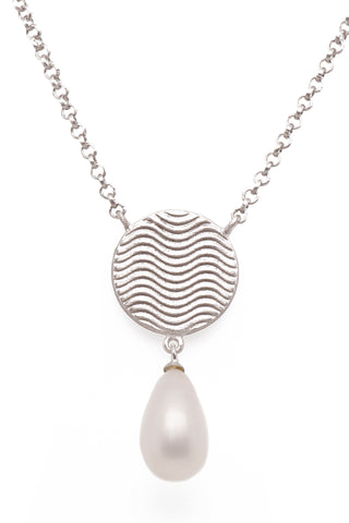 Pearl 15mm Drop Serenity Necklace Silver Rhodium