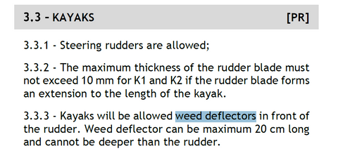 Weed deflectors ICF sprint and marathon kayak rules