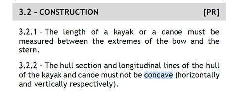 Concave kayak sprint hulls ICF sprint rules