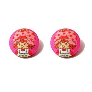 Strawberry Shortcake Inspired Fabric Button Earrings