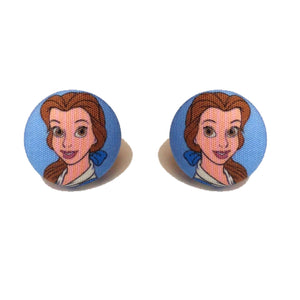 Belle Blue Dress Beauty The Beast Fabric Button Earrings Femmedebloom