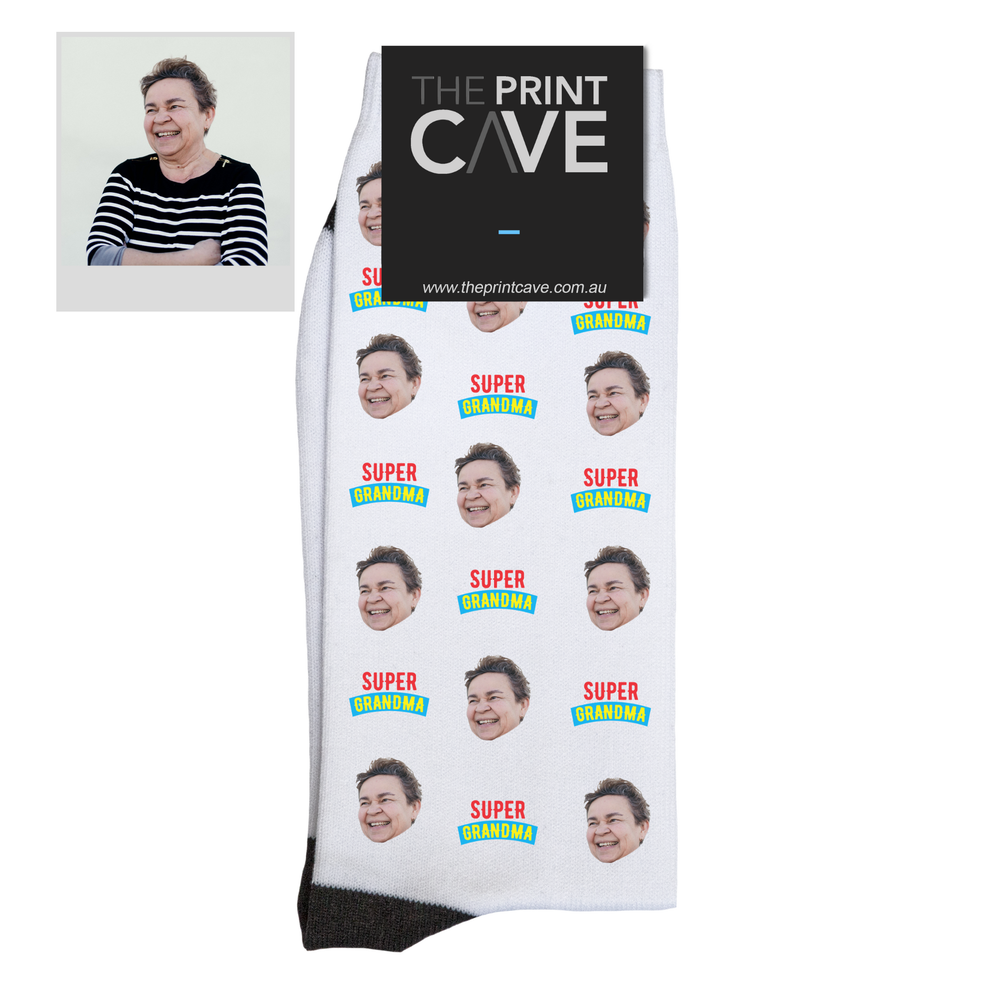 Custom Face Socks Australia| Personalised Super Grandma Face Socks – The Print Cave