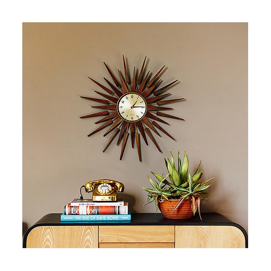 Mid Century Sunburst Wall Clock Wooden Sunray Newgate World America