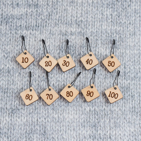Set of 10 Laser Engraved Removable Stitch Markers - 310-400 - Cast On –  Purple Wool Co.