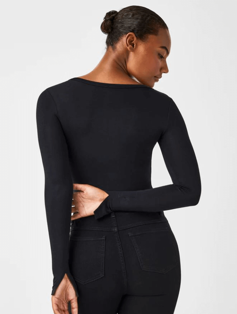 Spanx Better Base Long Sleeve Crew Shirt in Very Black