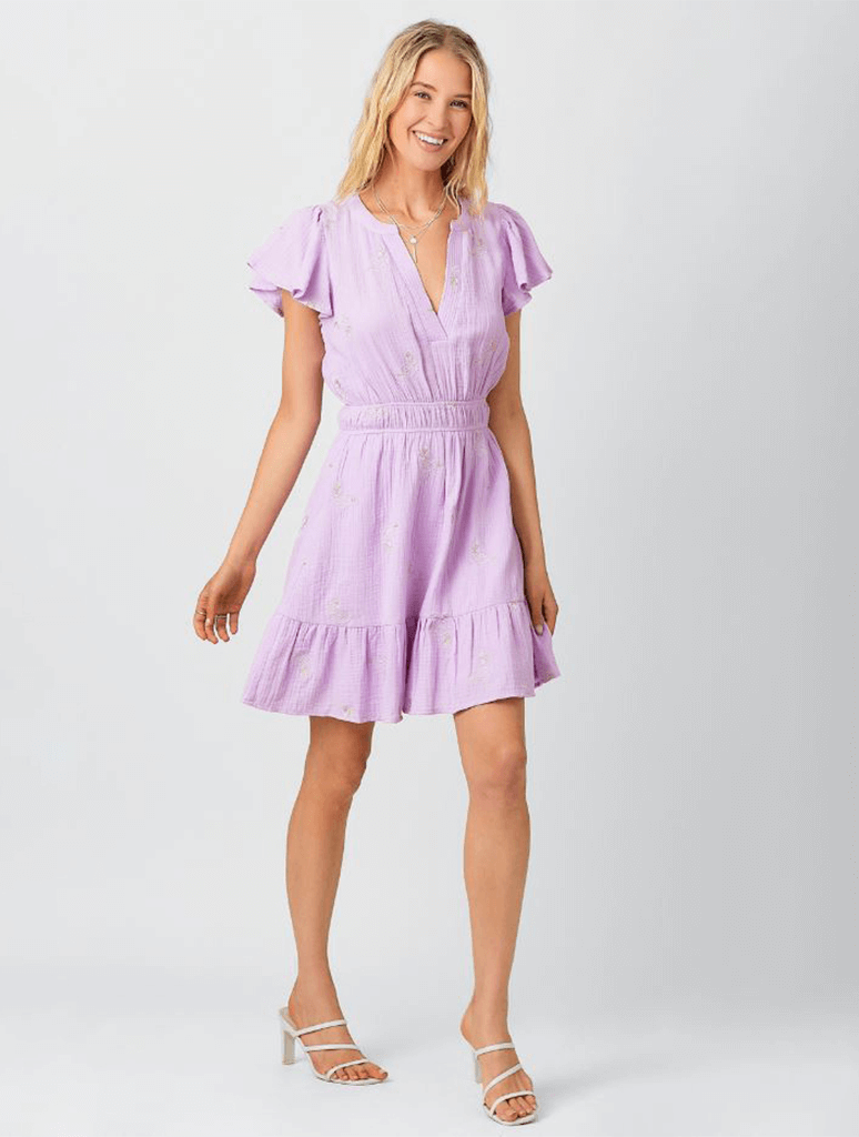 Embroidery Double Gauze Dress in Lavender Pink