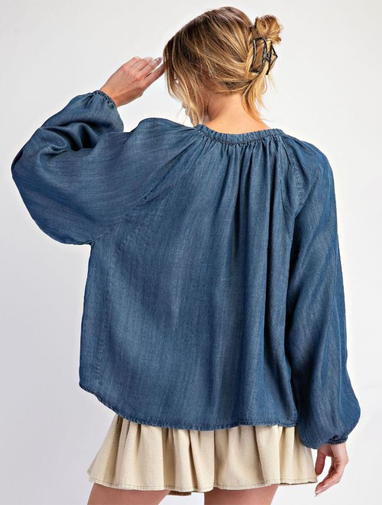 Washed Chambray Flare Woven Tunic