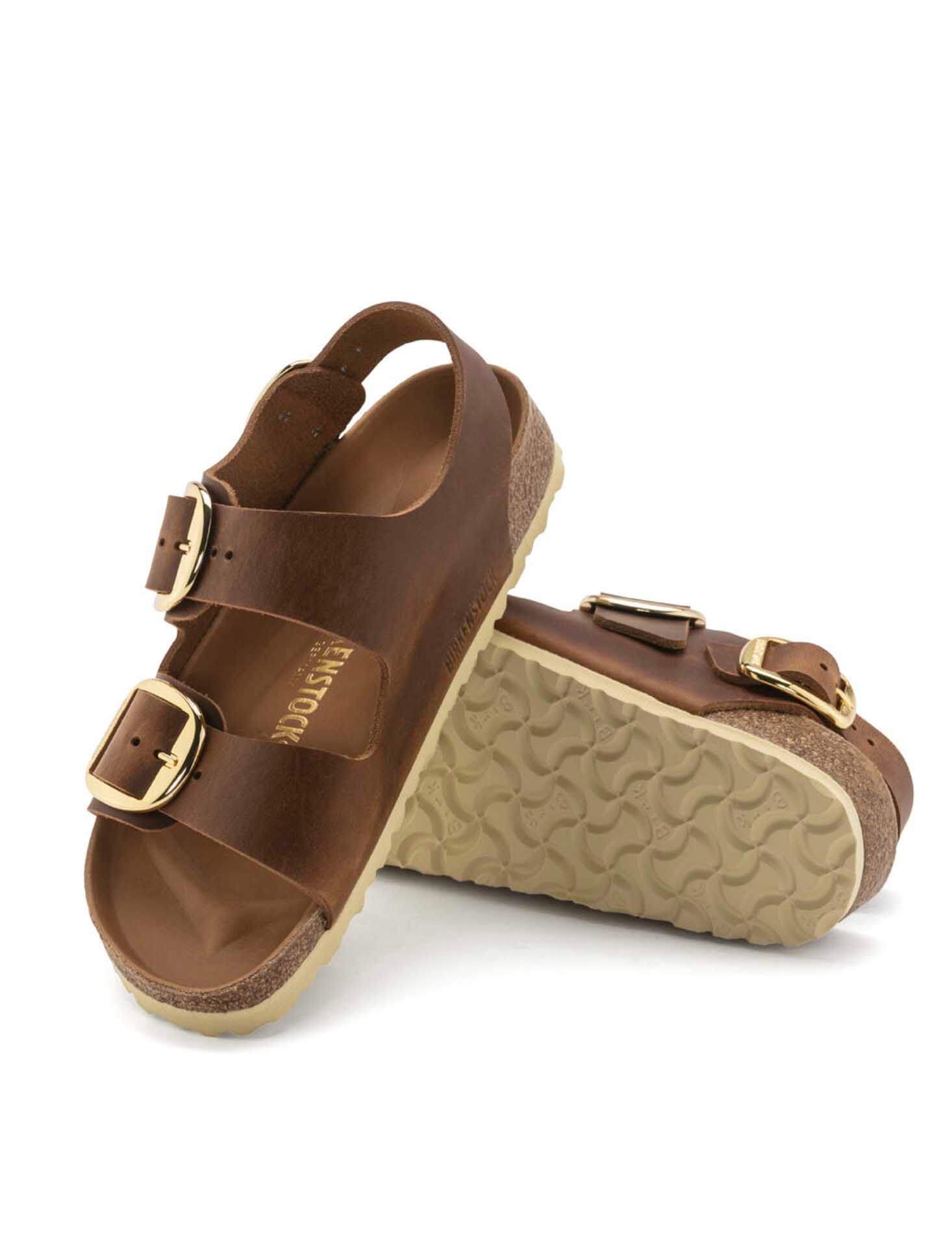 Birkenstock Milano Big Buckle Sandal in Cognac Oiled Leather