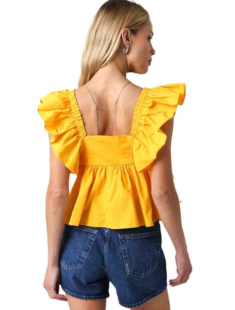 Reece Ruffle Shoulder Square Neck Top in Marigold