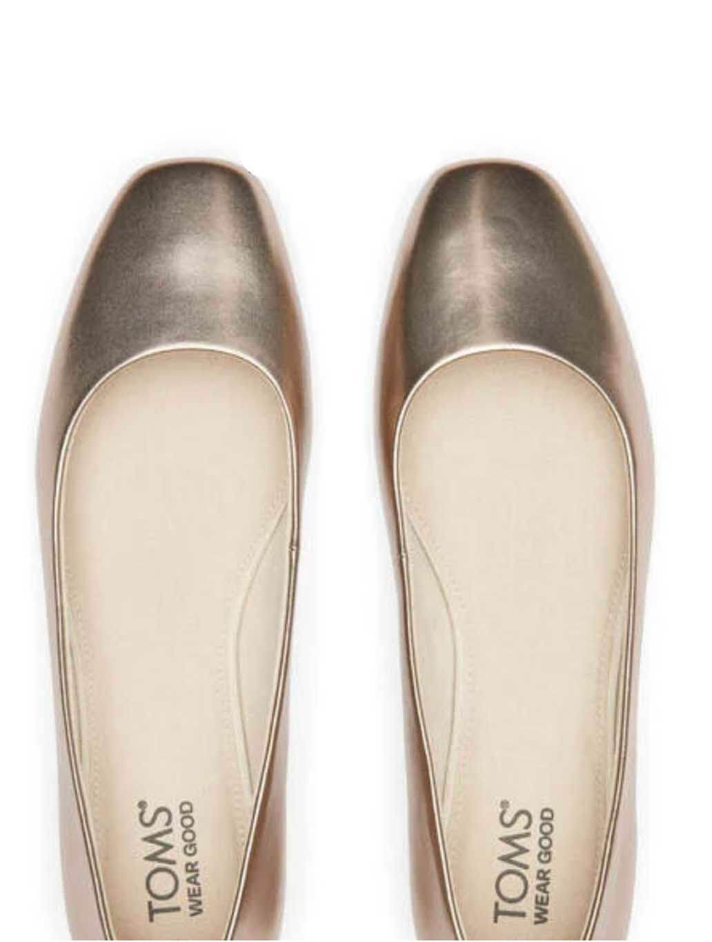 TOMS Briella Leather Flats in Light Gold Metallic (Final Sale)