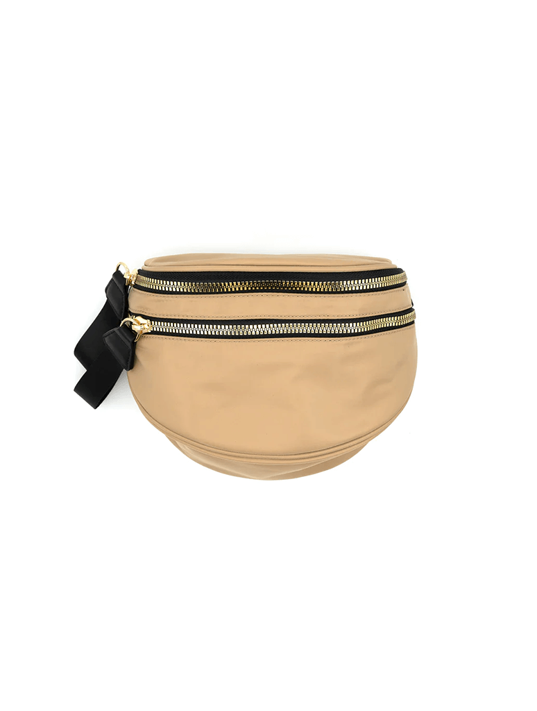 Nylon Zip Crossbody Sling Bag in Beige