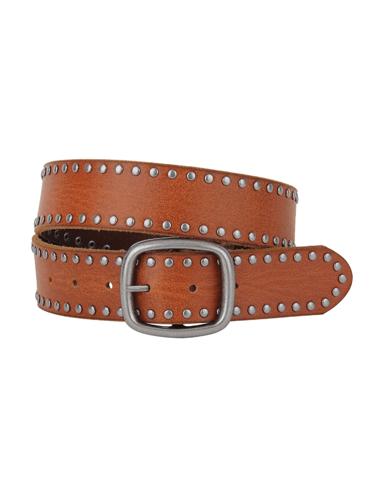 Grunge Stud Lined Leather Belt in Tan