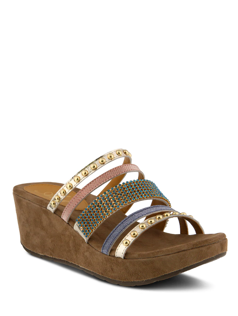 Azura by Spring Step Oletha Wedge Sandal in Gold Multi