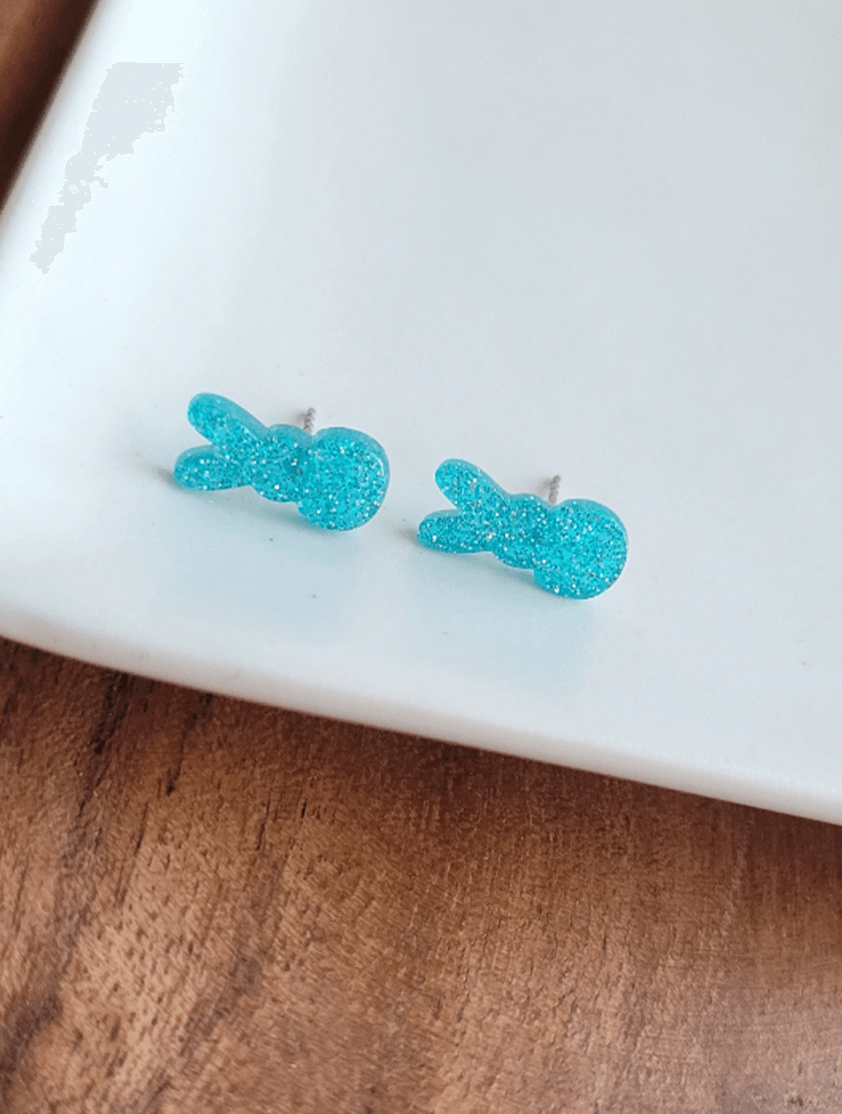 Glitter Bunny Studs in Blue