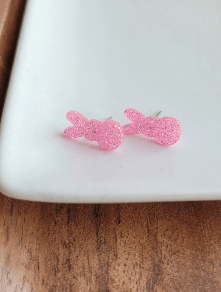 Glitter Bunny Studs in Pink