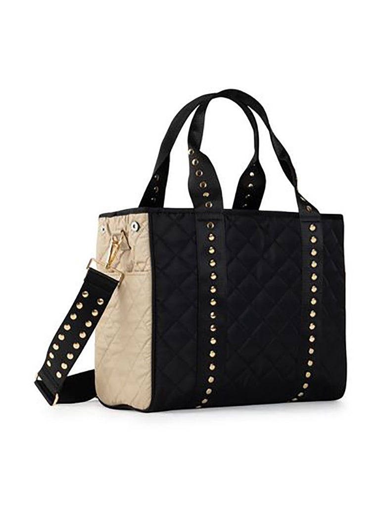 Haute Shore Jaime Boss Tote in Black Quilted Puffer/Buff Leatherette