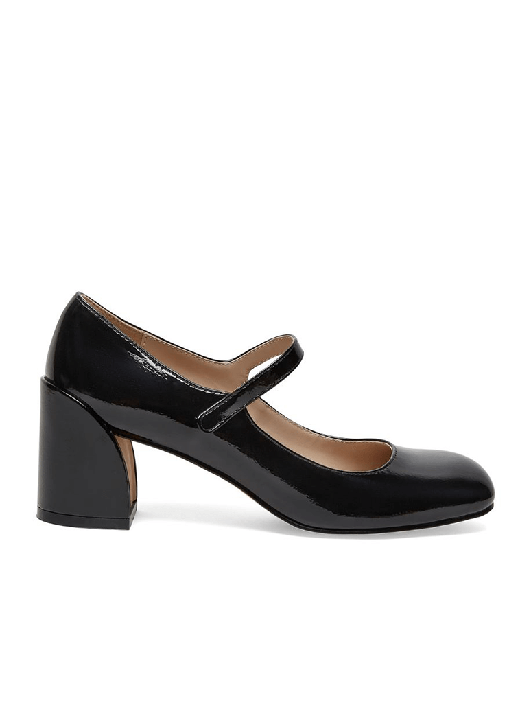 Silent D Korin Heel in Black Crinkle Patent