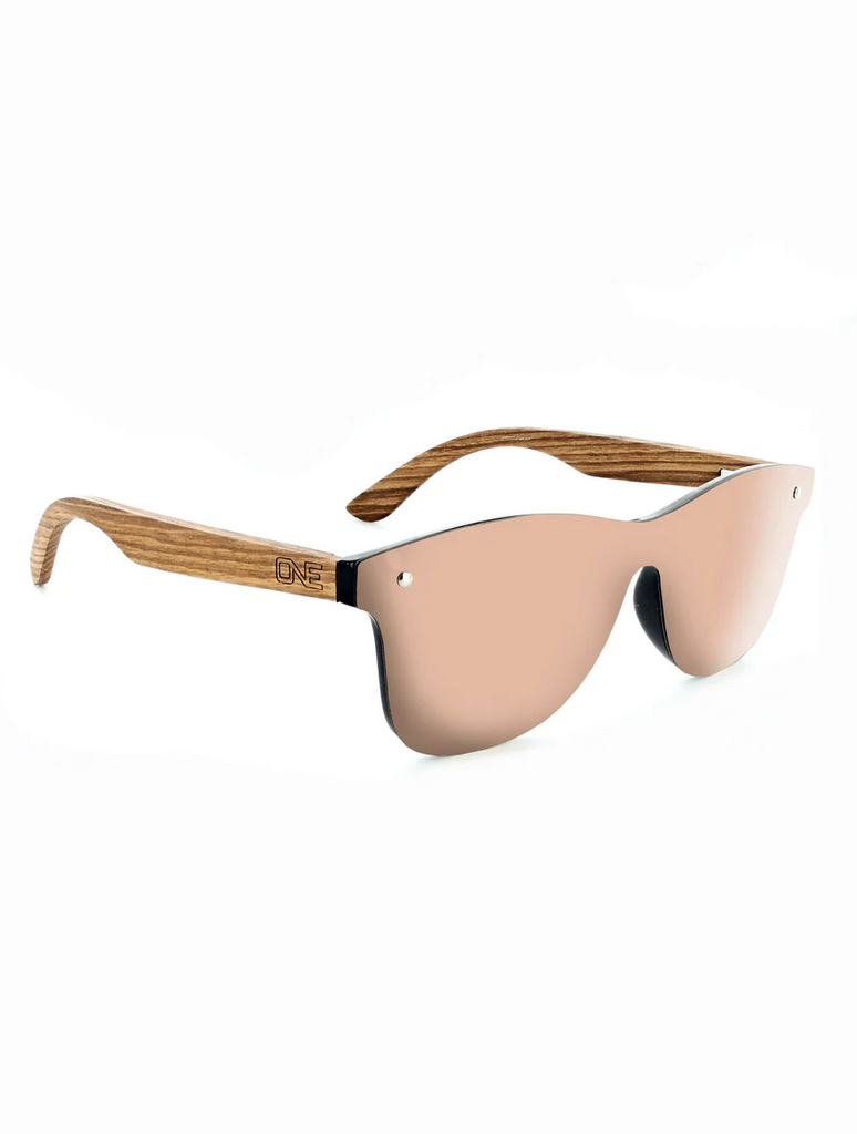 Ecotone Shiny Fame Sunglasses in Black/Zebra Wood/Rose Gold Lens