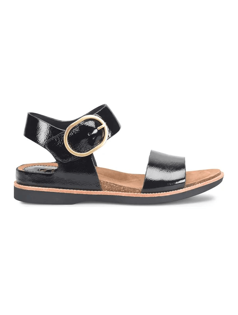 Sofft Bali Buckle Flat Sandal in Black Crinkle Patent