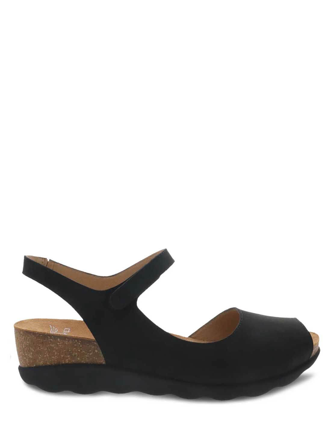 Dansko Marcy Wedge Sandal in Black Milled Nubuck