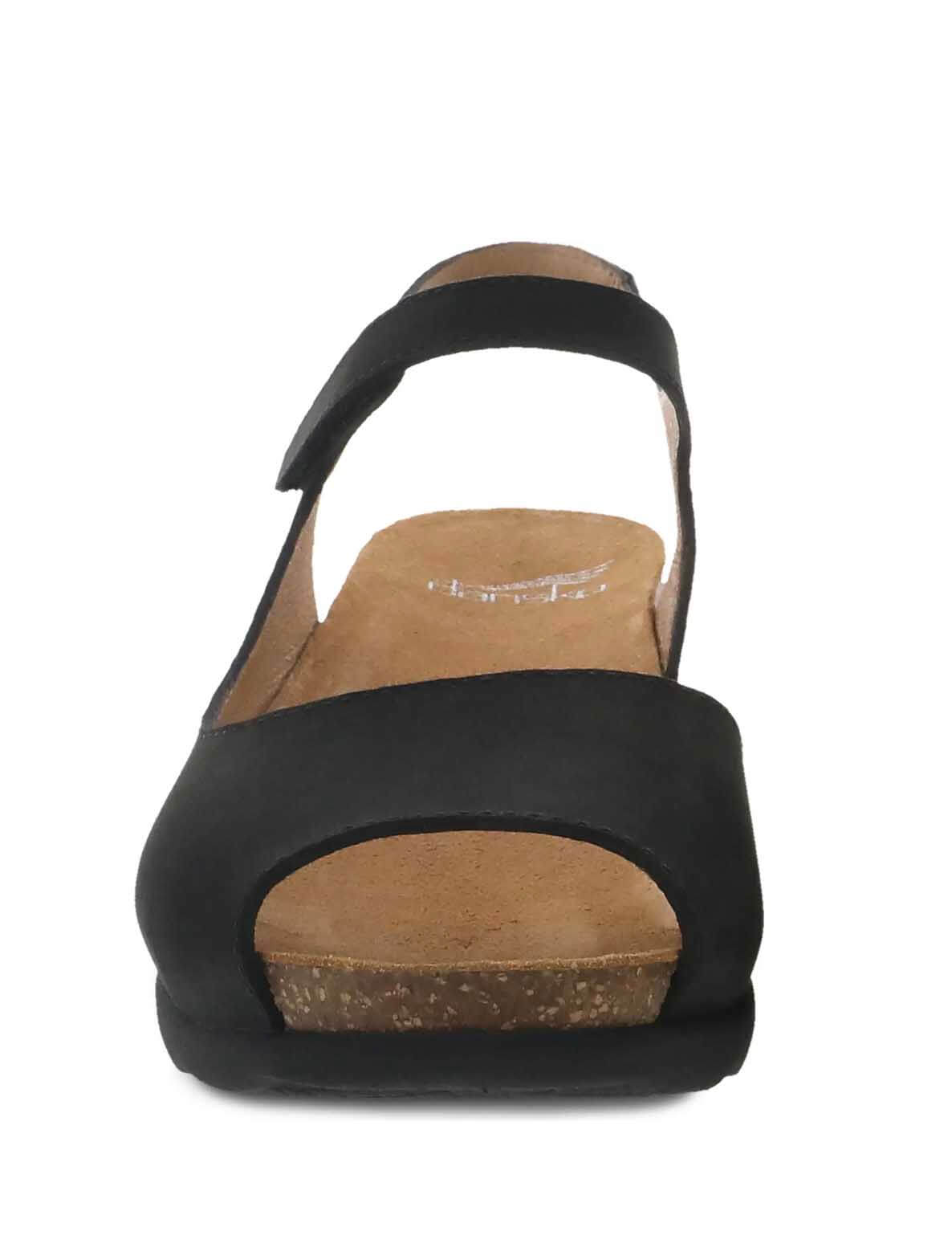 Dansko Marcy Wedge Sandal in Black Milled Nubuck