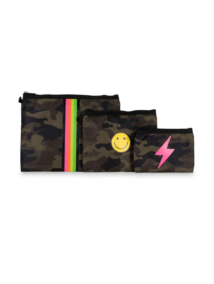 Haute Shore Joy Jett Pouch Set in Green Camo/Happy Symbols (Final Sale)