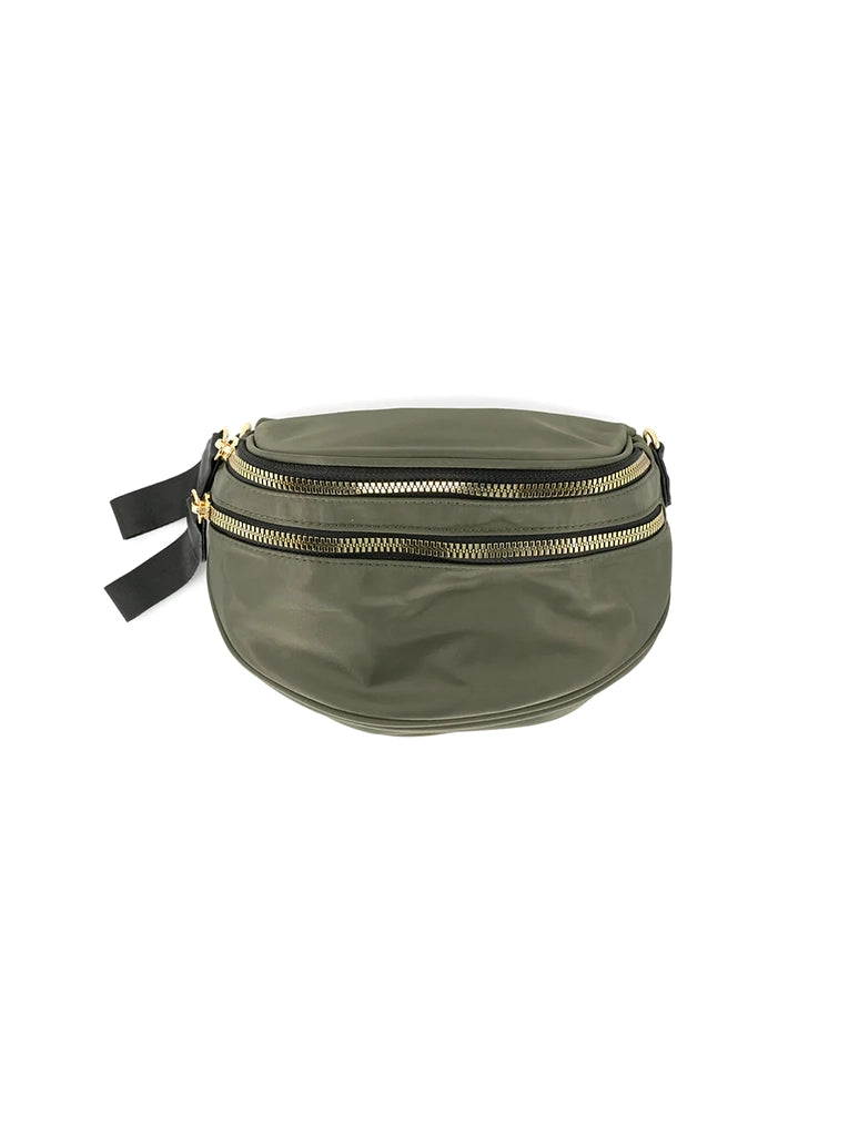 Nylon Zip Crossbody Sling Bag in Olive